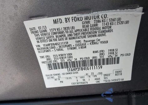 2014 Ford Taurus Limited z USA, uszkodzony, nr VIN 1FAHP2F84EG111159